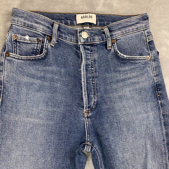 AGOLDE Women’s 25 Nico High Rise Slim Crop Jeans Shoreline Knee Tear Button Fly - Picture 2 of 10